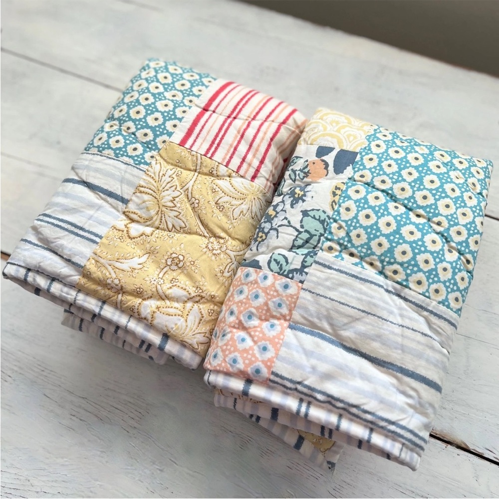 2 Garnet Hill Camille Quilted Patchwork Pillow Shams STANDARD Floral Stripe $138 - Picture 6 of 8